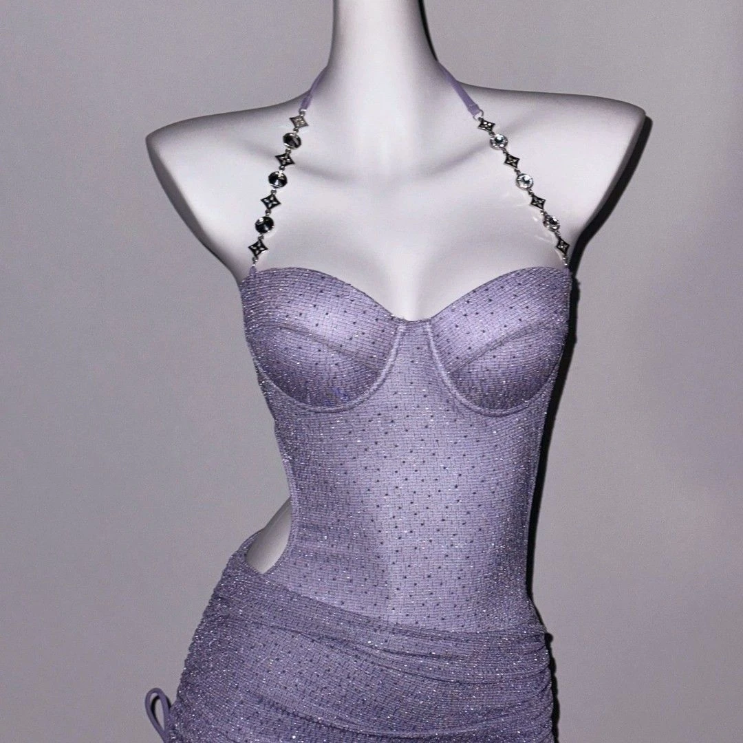 2025时尚气质连体泳衣钢托聚漏背性感修身温泉沙滩度假泳衣两件套