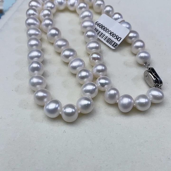 颈饰银S925镶嵌淡水珍珠卡9到10高品极光冷白丝绸光毕业级