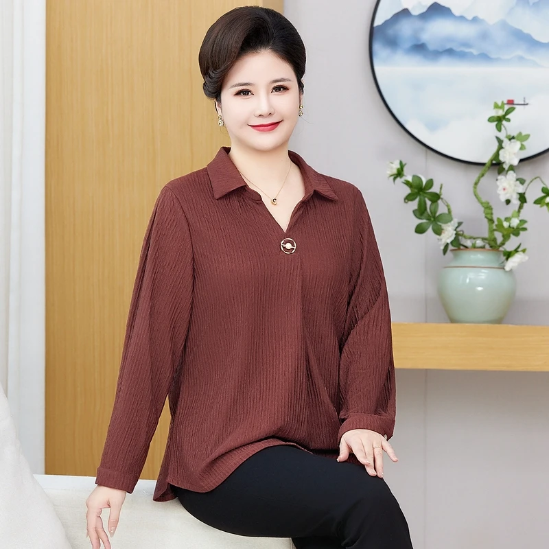 中老年女装加肥加大气质妈妈上衣女装打底衫宽松洋气衬衫春装T恤