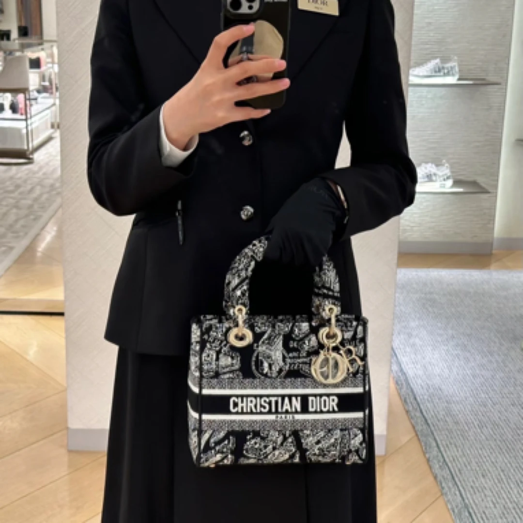 99新 DIOR/迪奥 巴黎地图刺绣戴妃包黑色 23年