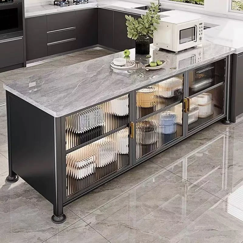 芒达厨房置物架多层岩板落地餐边碗柜收纳柜多功能靠墙一体储物柜