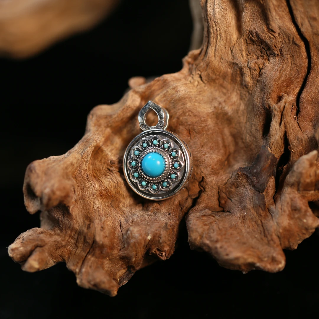 【安曼博】S925银绿松美松石转动吊坠（约5mm） XZ0187BZ 赠S925银链