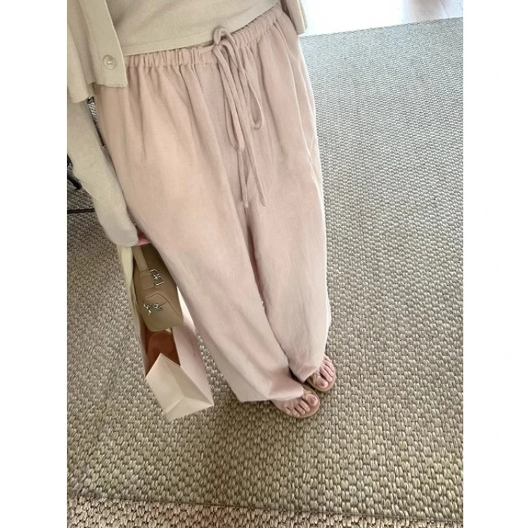 自留好款~早春韩系薄款小个子肌理感想要焊在腿上松弛感抽绳亚麻