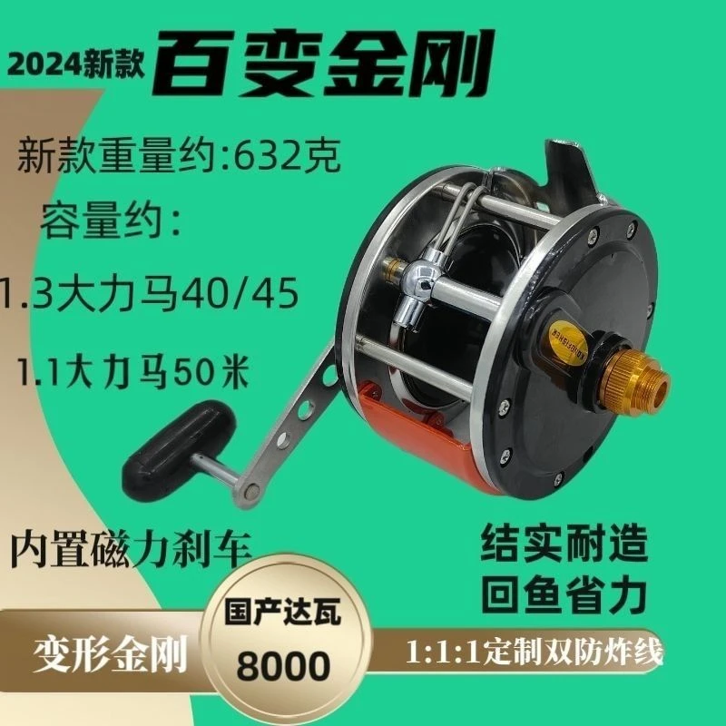 新款百变金刚鼓轮，出线快，回鱼轻，速比高。更耐造。加粗麻花轴。