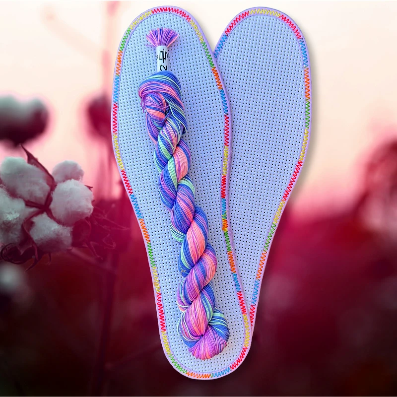 七层棉布十字绣鞋垫透气花边白板单股手工彩色段染线吸汗中小格