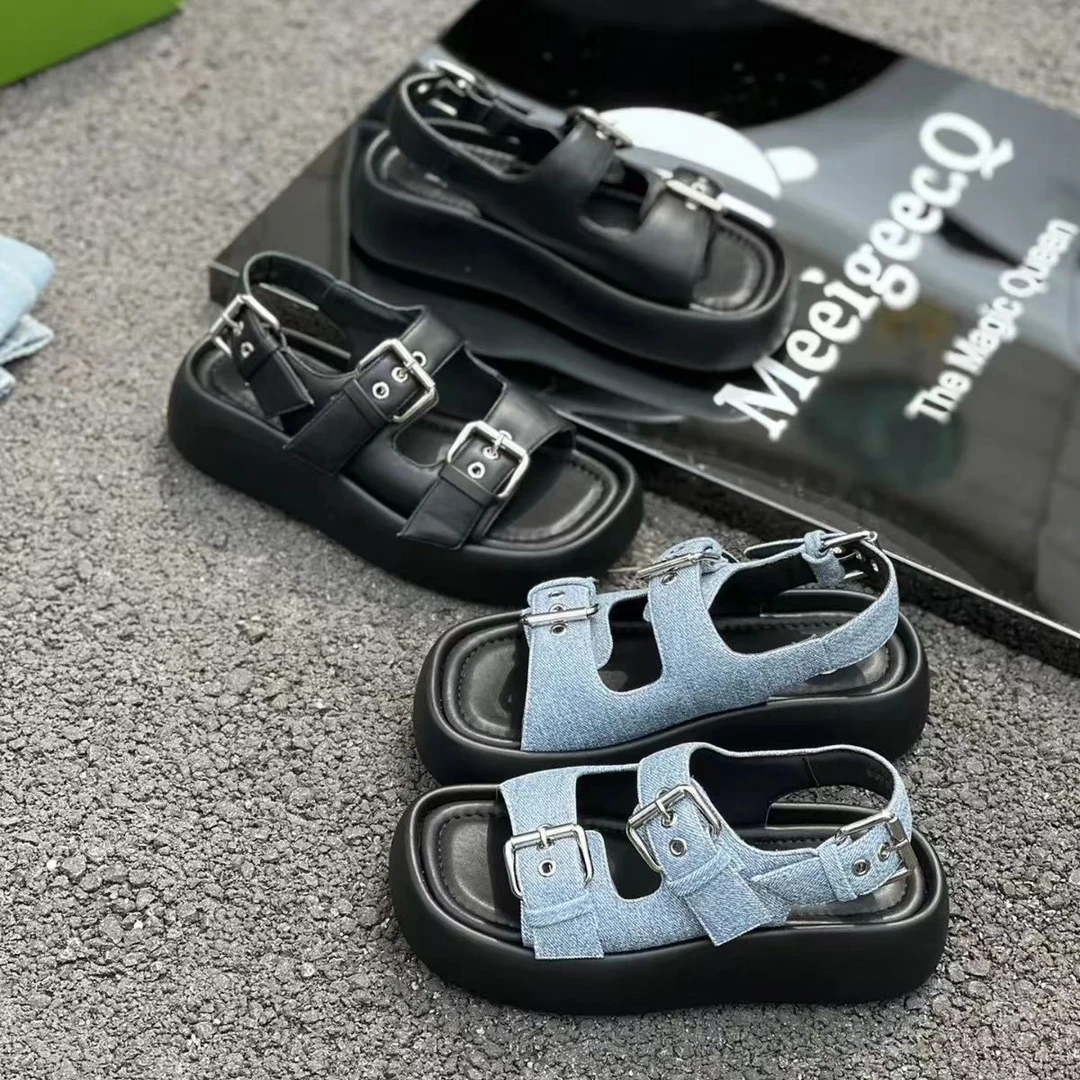 厚底牛仔蓝个性女士凉鞋夏季新款沙滩凉鞋T12-506