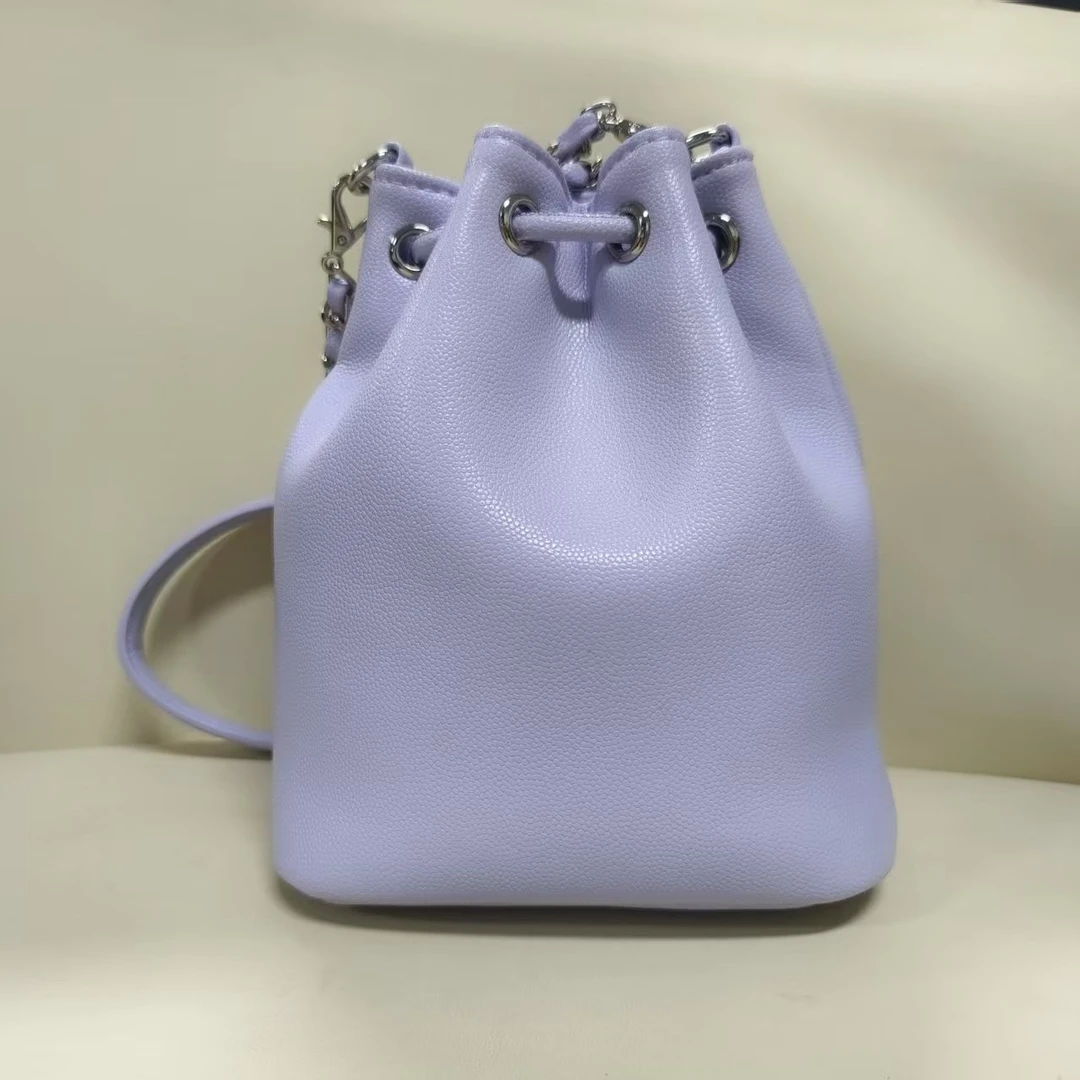 潮流真皮新款女包斜跨包抽绳水桶 0583 紫色