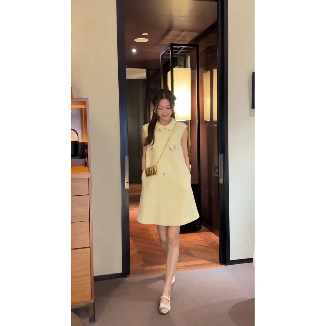 W·HAHA【现货】【半岛黄昏】重工钉钻花无袖连衣裙22303