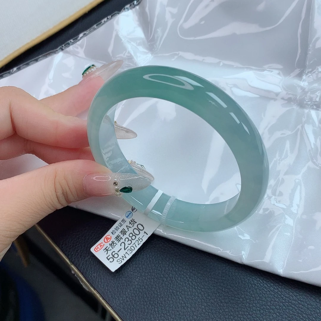 翡翠手镯未镶嵌7号冰胶透半山水正圈