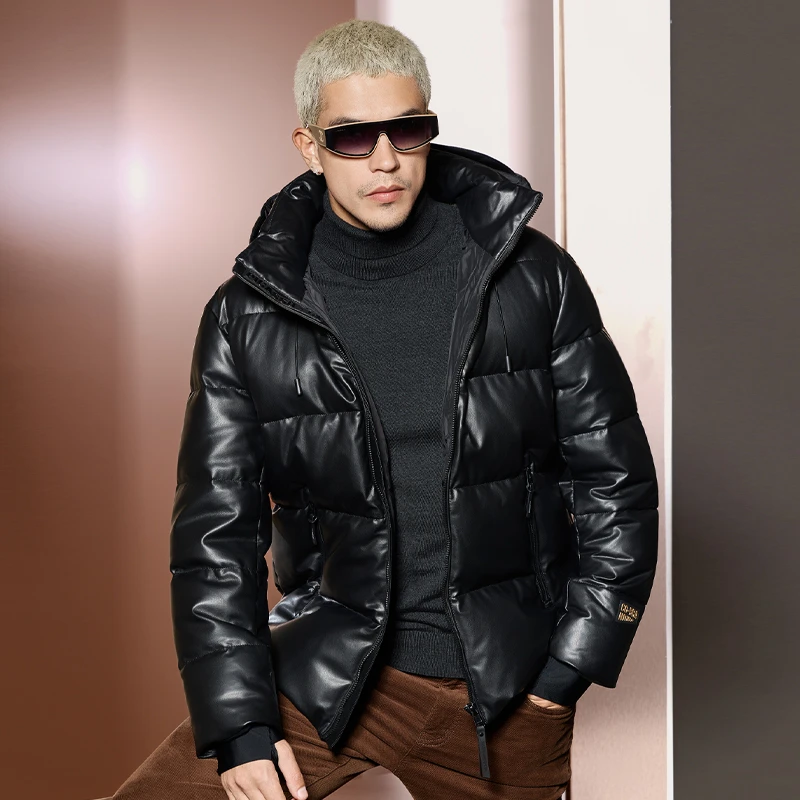 言吉冬季新款绵羊皮鹅绒外套高端连帽可拆加厚保暖羽绒服YJ26261