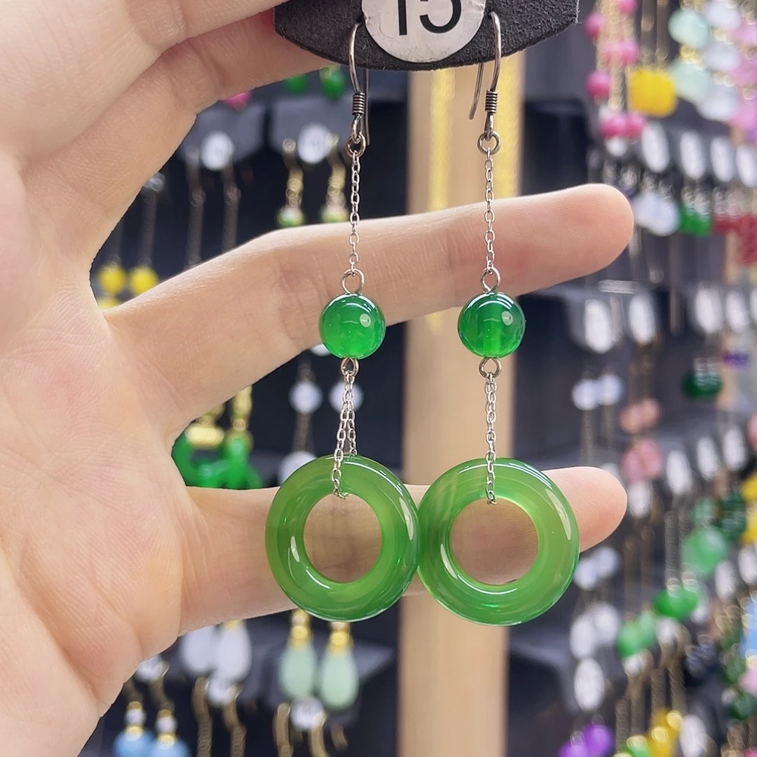 银S925镶嵌耳坠玛瑙/玉髓15号