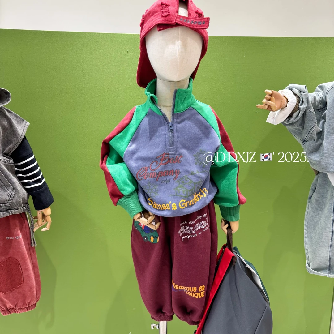 【滚滚家】春款儿童韩版休闲时尚百搭亮色男女童套头拼色卫衣 25008