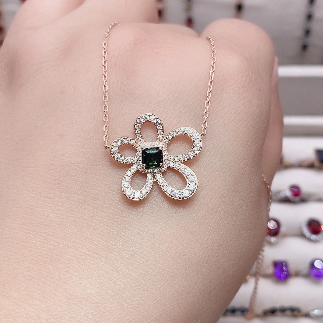 银S925镶嵌颈饰碧玺项链