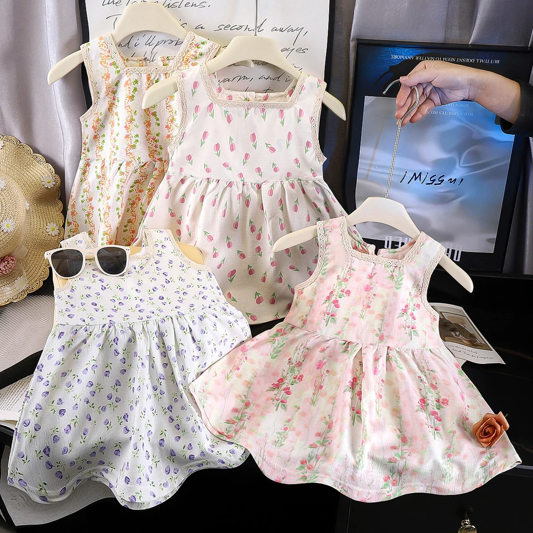 2025夏季新船领挂脖无袖长裙薄款连衣裙儿童公主裙女宝童装裙子