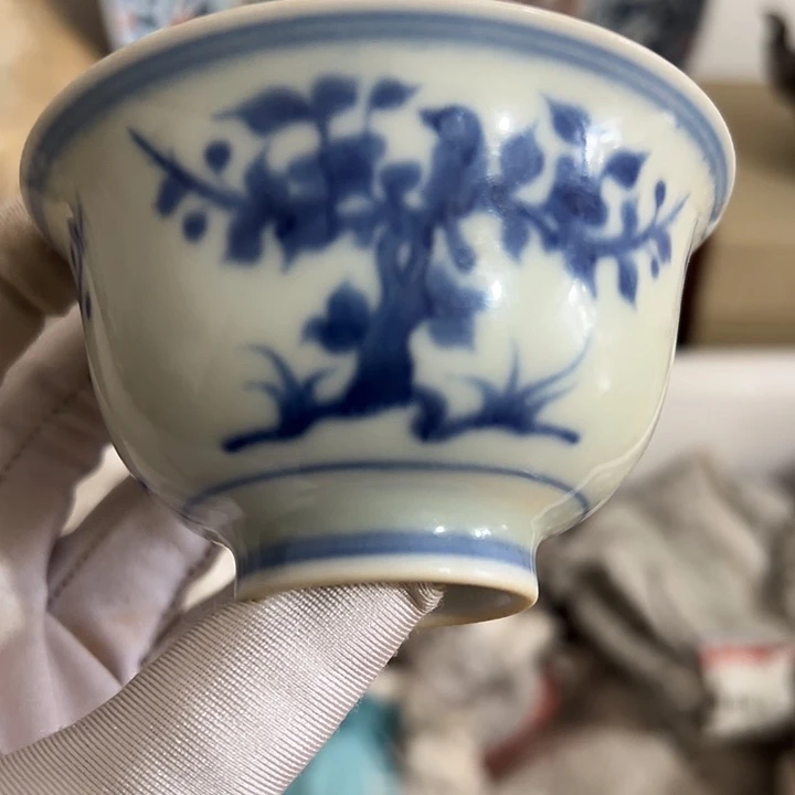 瓷片沸*手工青花杯子一件完整