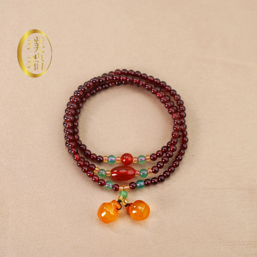 天然石榴石三圈平安果天然玉髓吊坠复古时尚手链多样性发一 SL026