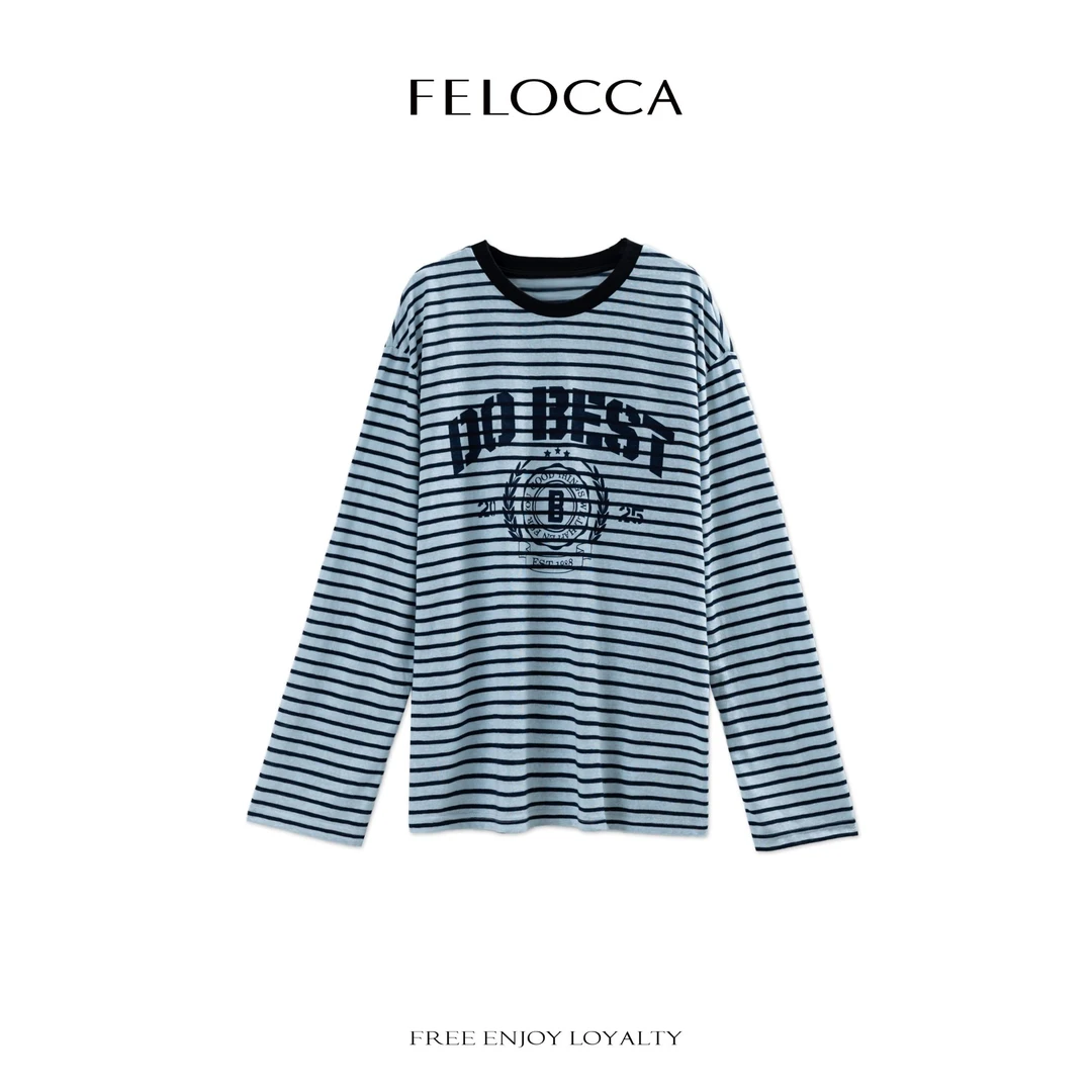 【FELOCCA】时尚印花休闲长袖T恤经典条纹百搭上衣NYN-4841