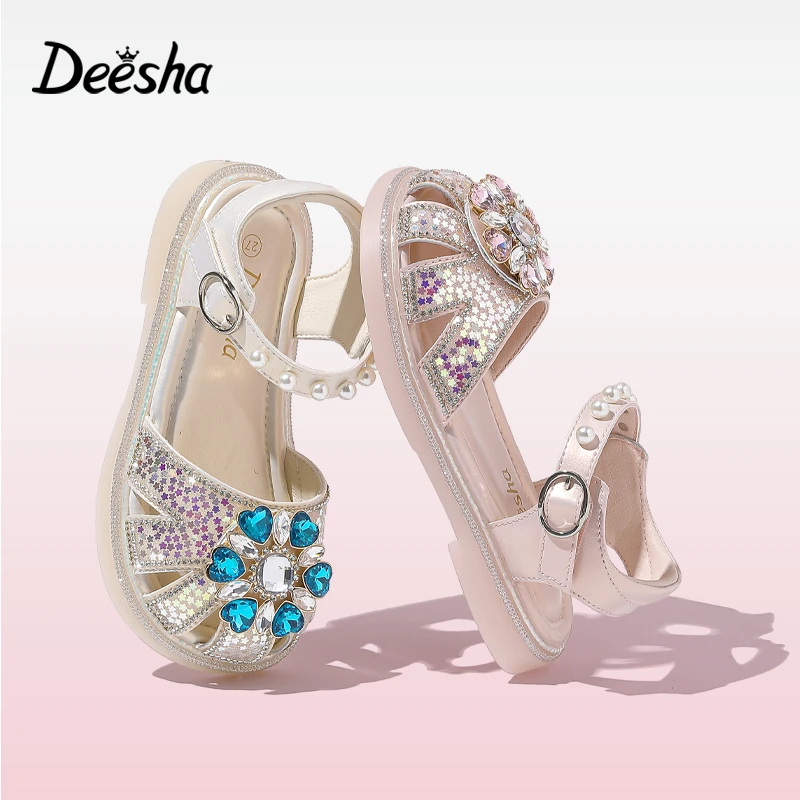 DEESHA/笛莎水钻夏季女魔术贴凉鞋小女孩凉鞋软底单鞋328