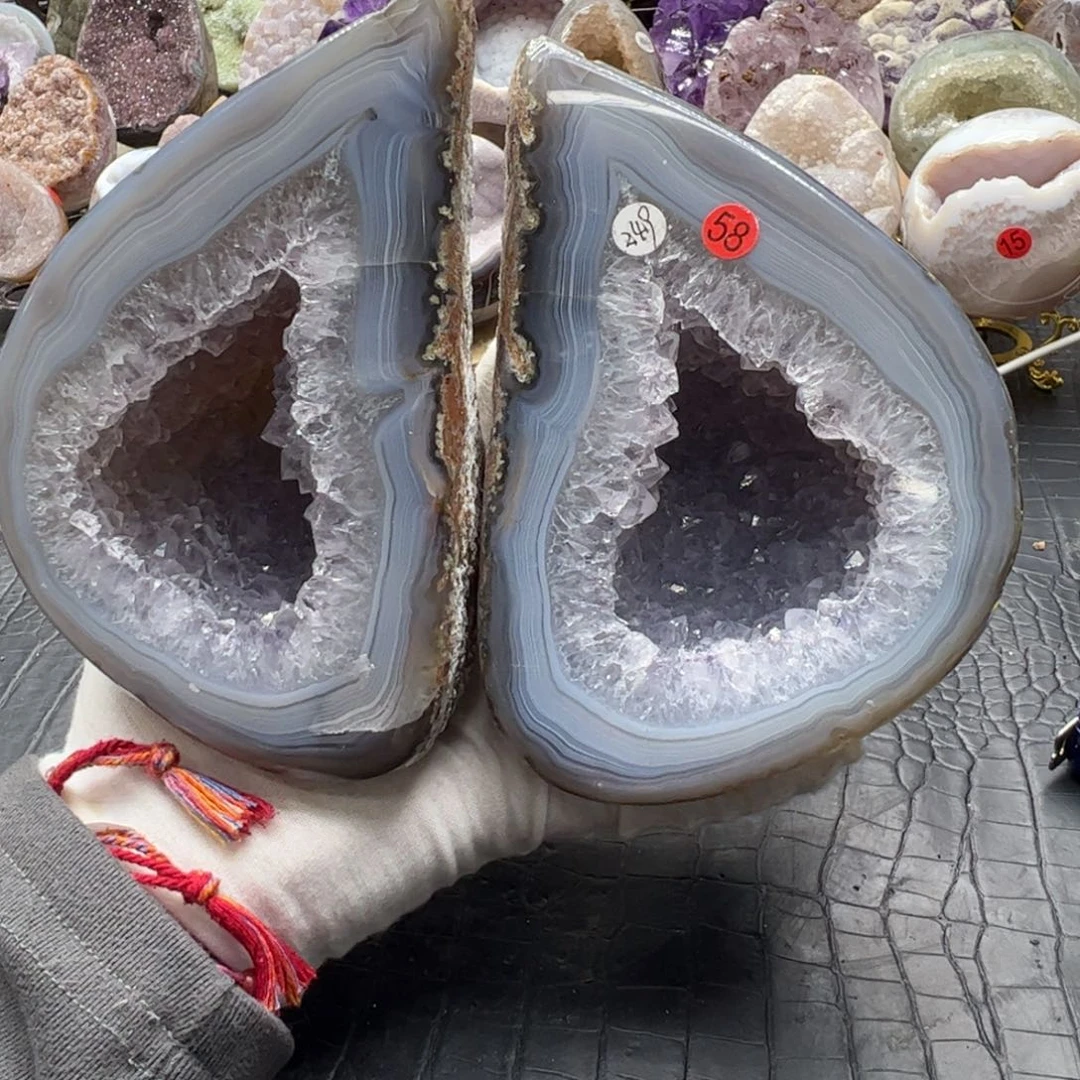 水晶未镶嵌珠宝半成品浅紫晶牙对窝58