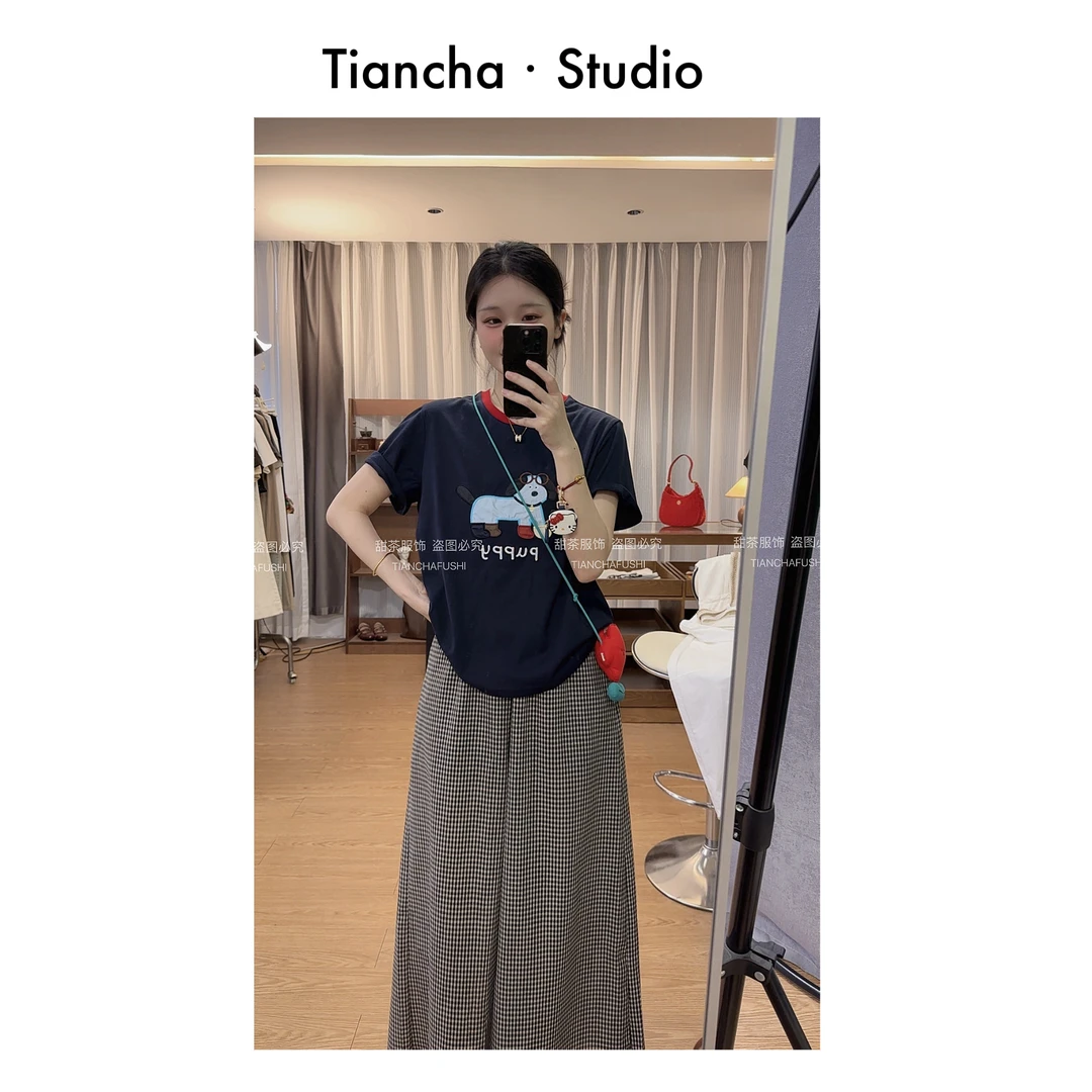 sweet c【彩靴狗 】M727#夏季T恤正肩韩版撞色圆领可爱百搭上衣