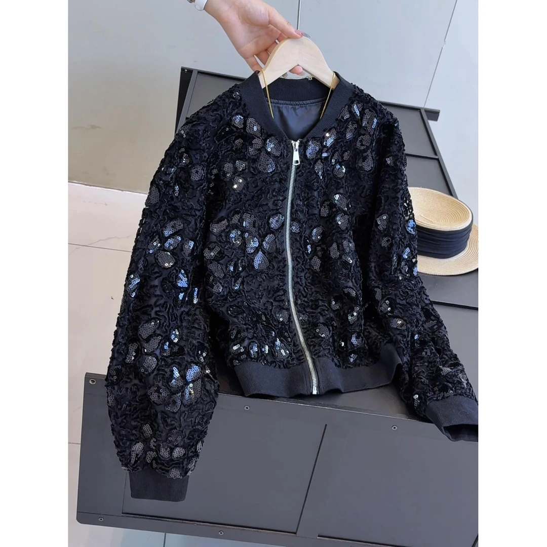 韩版高级感亮片刺绣提花外套宽松休闲显瘦洋气上衣