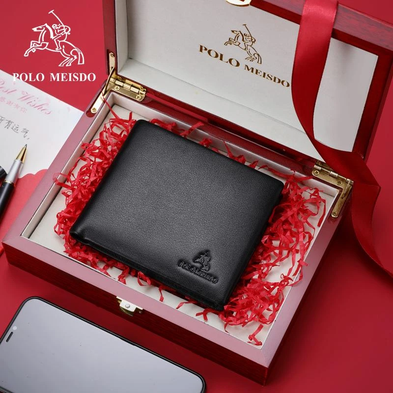 保罗美思得男士钱包短款真皮头层牛皮奢侈品牌钱夹送礼男友礼盒装