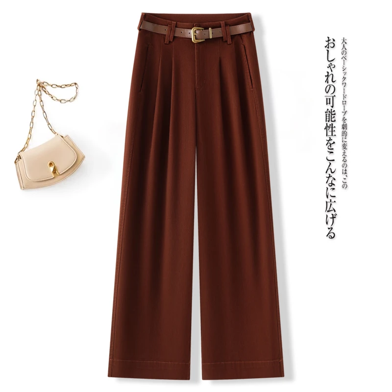 高级感红色气质西装裤女2025新款早秋垂感显瘦宽松慵懒风阔腿裤子
