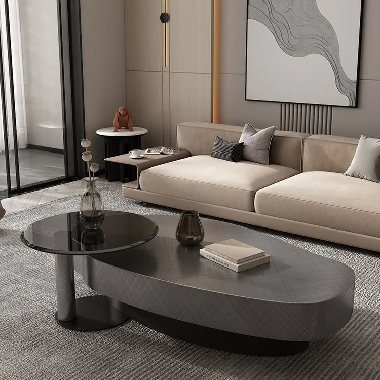2025新款椭圆形客厅不锈钢大小茶几电视柜组合现代简约家用小户型