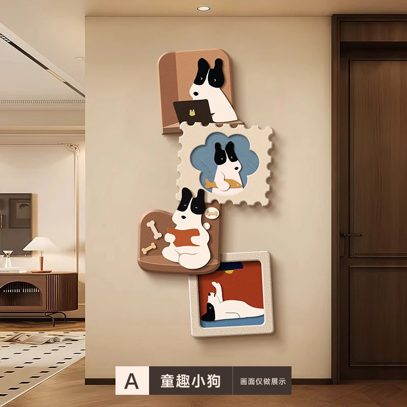043/多巴胺入户玄关高级感装饰画趣味卡通小狗走廊过道装饰挂画