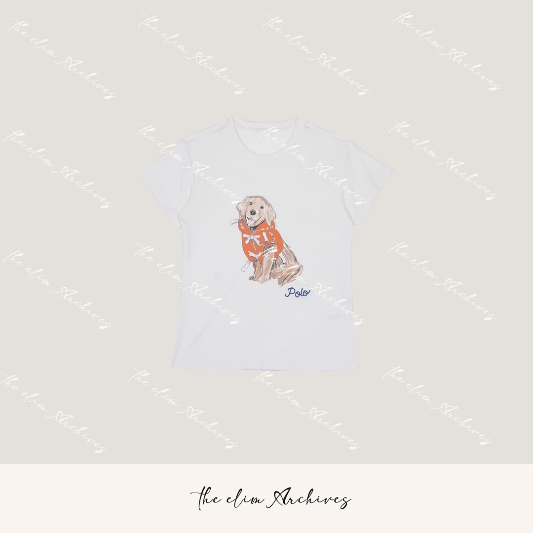 【以琳档案】“极简常规”夏短袖小狗老钱极简风印花白色T恤#LN02873