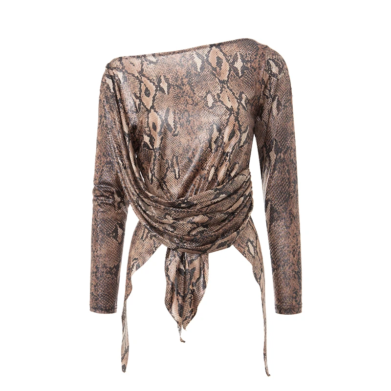 DUYQ《蛇语》007纯欲风不规则开叉蟒纹长袖上衣国标女士拉丁舞服