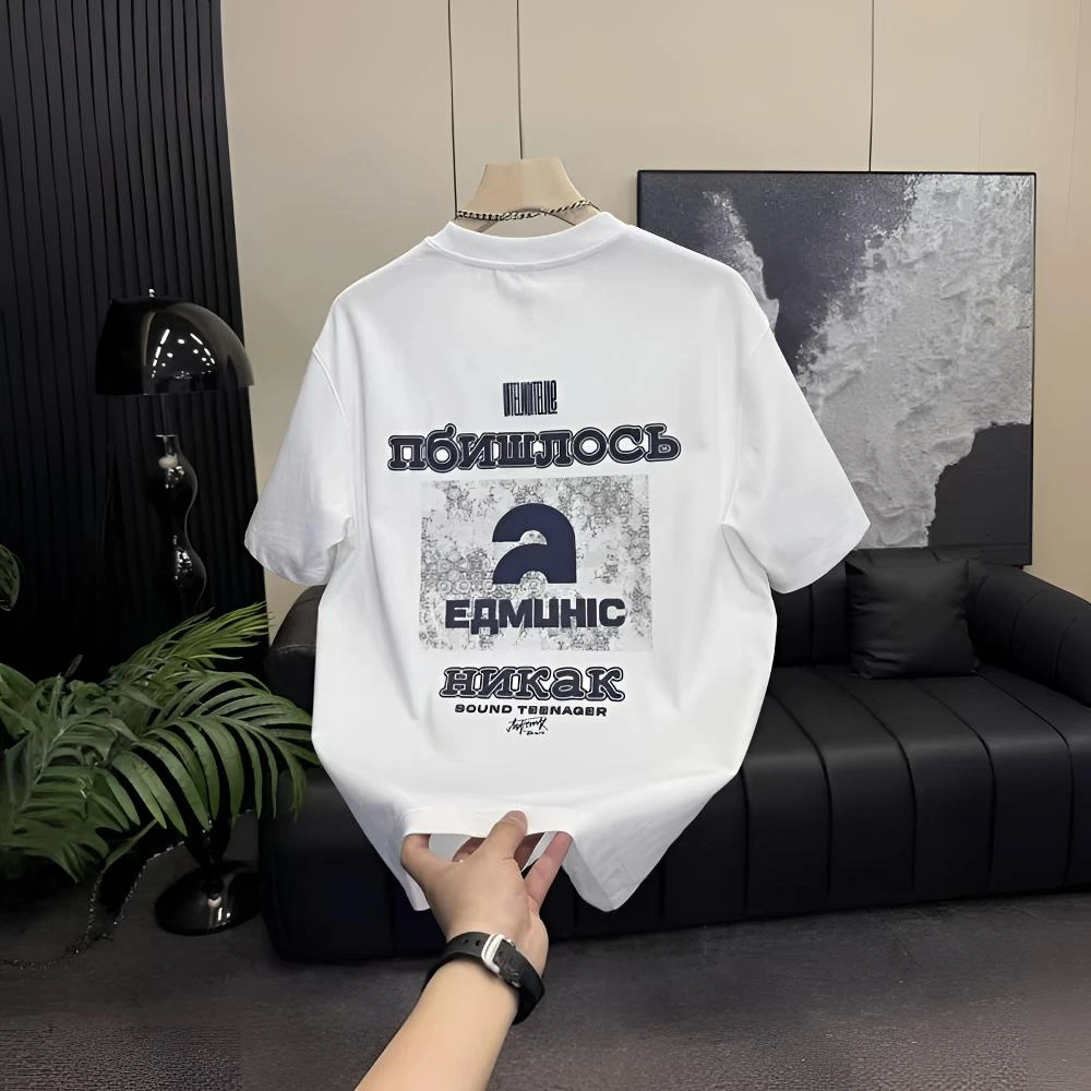 2025年夏季新款男士百搭彩绘印花短袖T恤上衣圆领套头短袖时尚潮