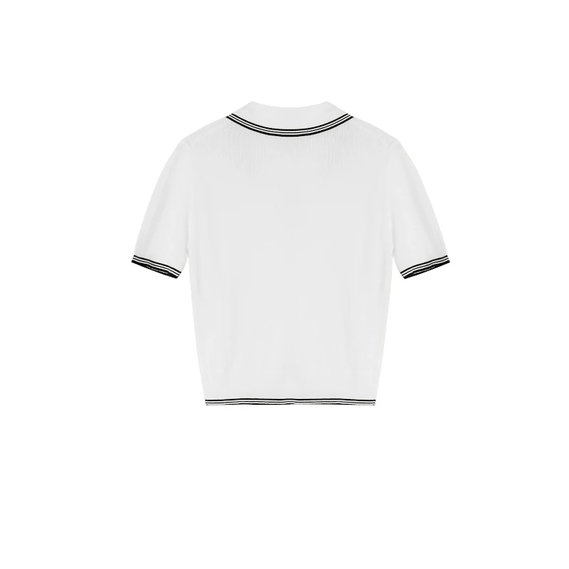 周周【学院运动风】2406068复古撞色洋气polo领短袖针织夏季刺绣T