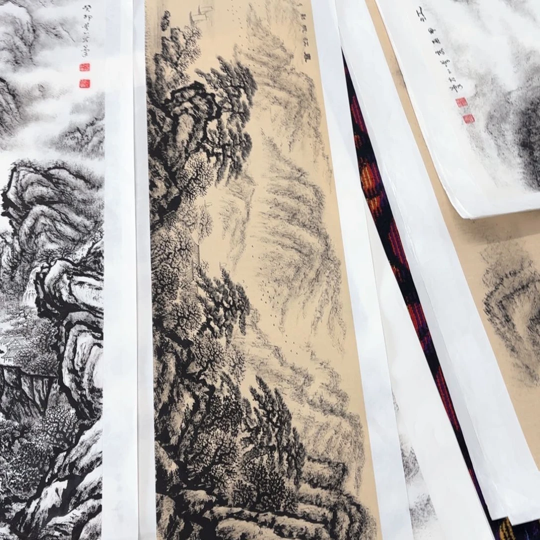 国画摩*法云普川四尺对开童