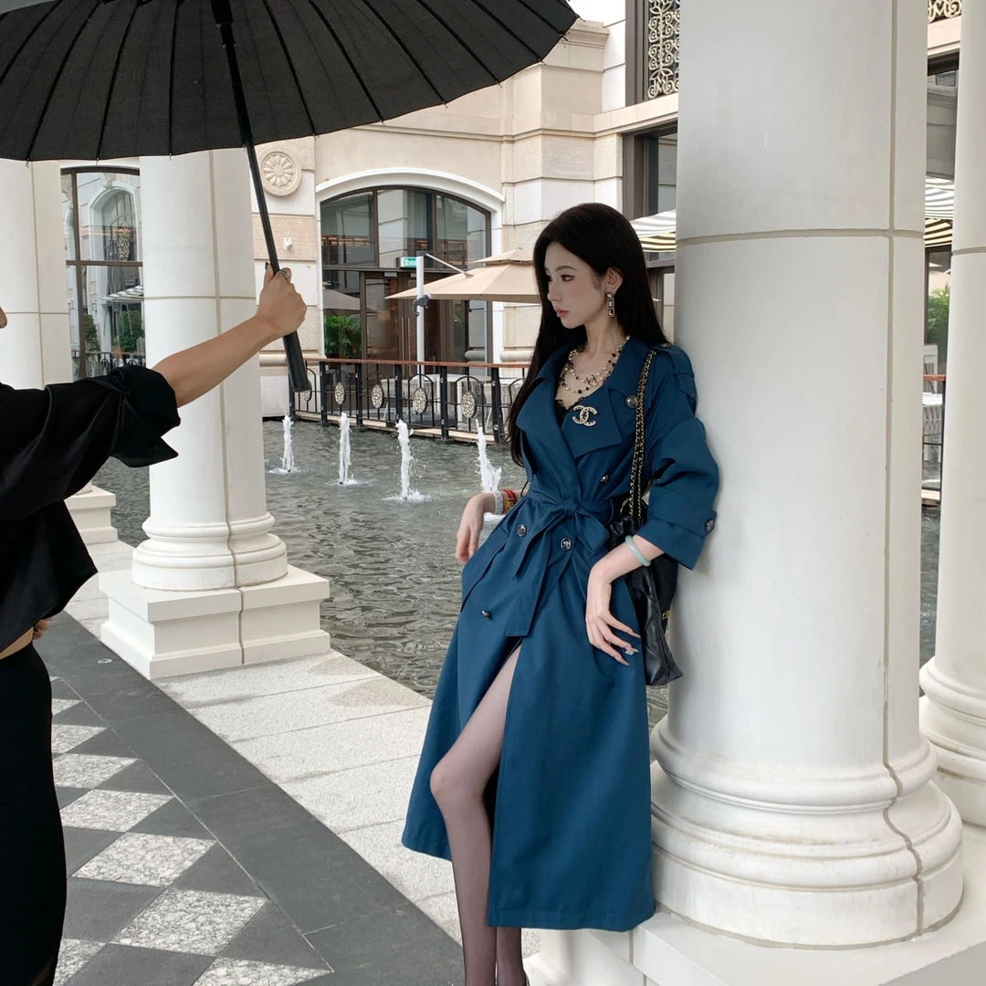 【雅乔定制】静谧蓝调 时尚洋气长款风衣外套女秋季DYZY-24127471