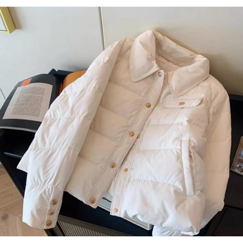 法式简约白色翻领短款棉服女冬2024新款气质厚实小香风保暖外套