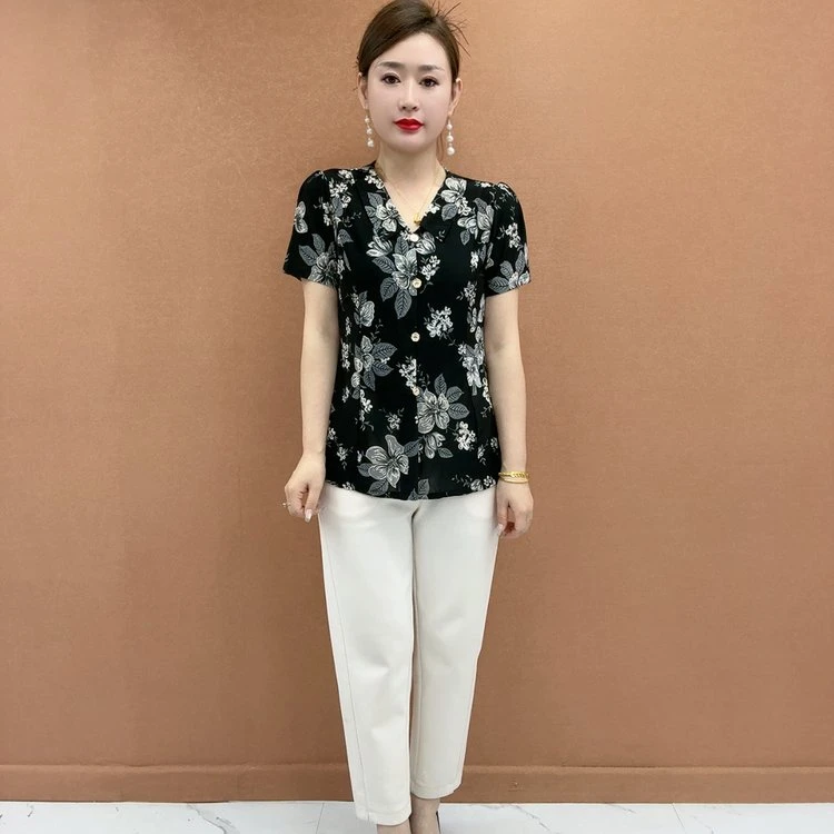 3-2中老年妈妈装轻盈飘逸舒适自在气质时尚洋气修身夏季夏装休闲