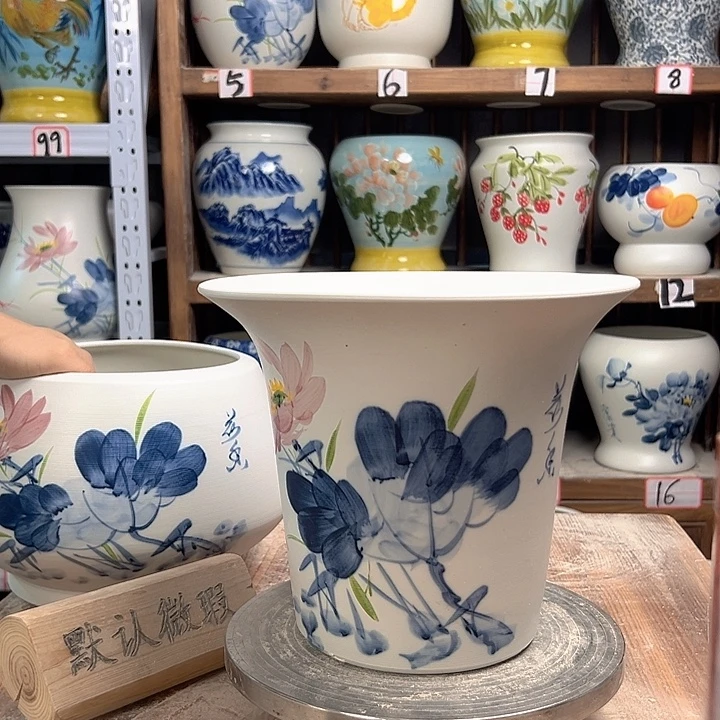 陶斗笠青花去荷花陶瓷