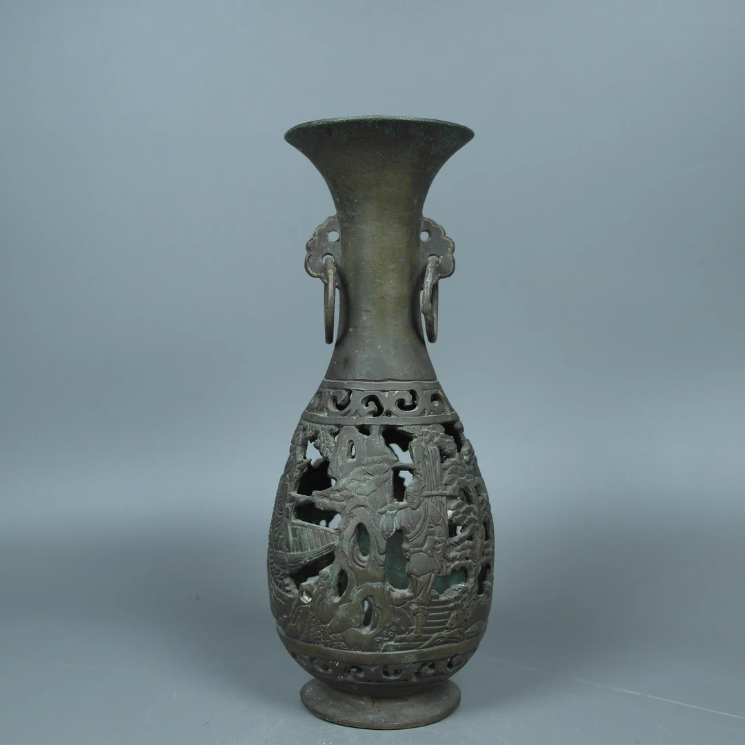 A598 MG渔樵耕读铜赏瓶