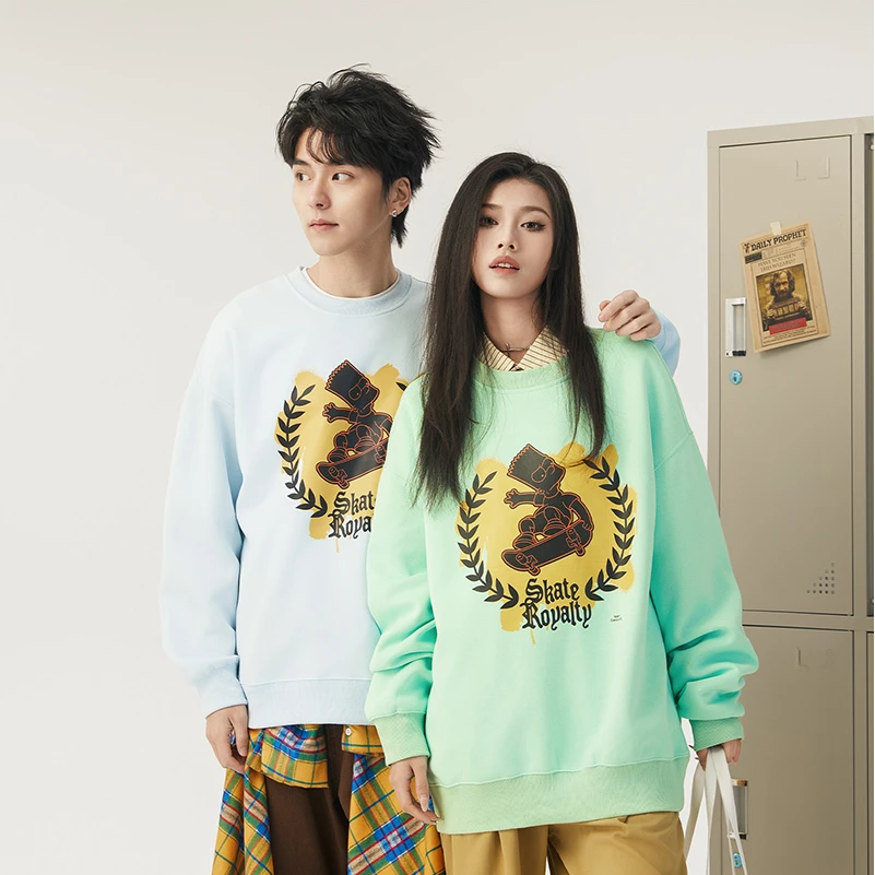 休闲长袖卫衣卡通印花圆领宽松套头衫