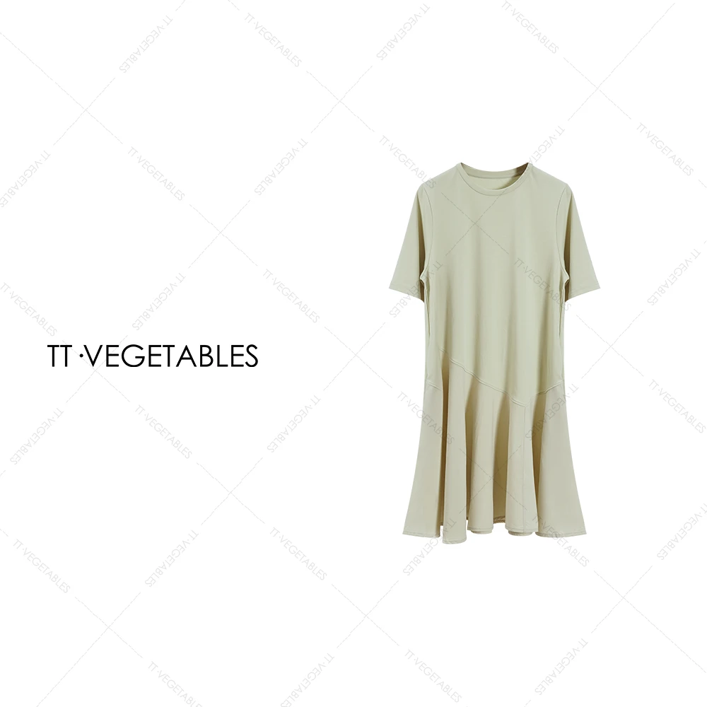 TT・VEGETABLES【序白】格瓦大道  短袖圆领中长款连衣裙子512175
