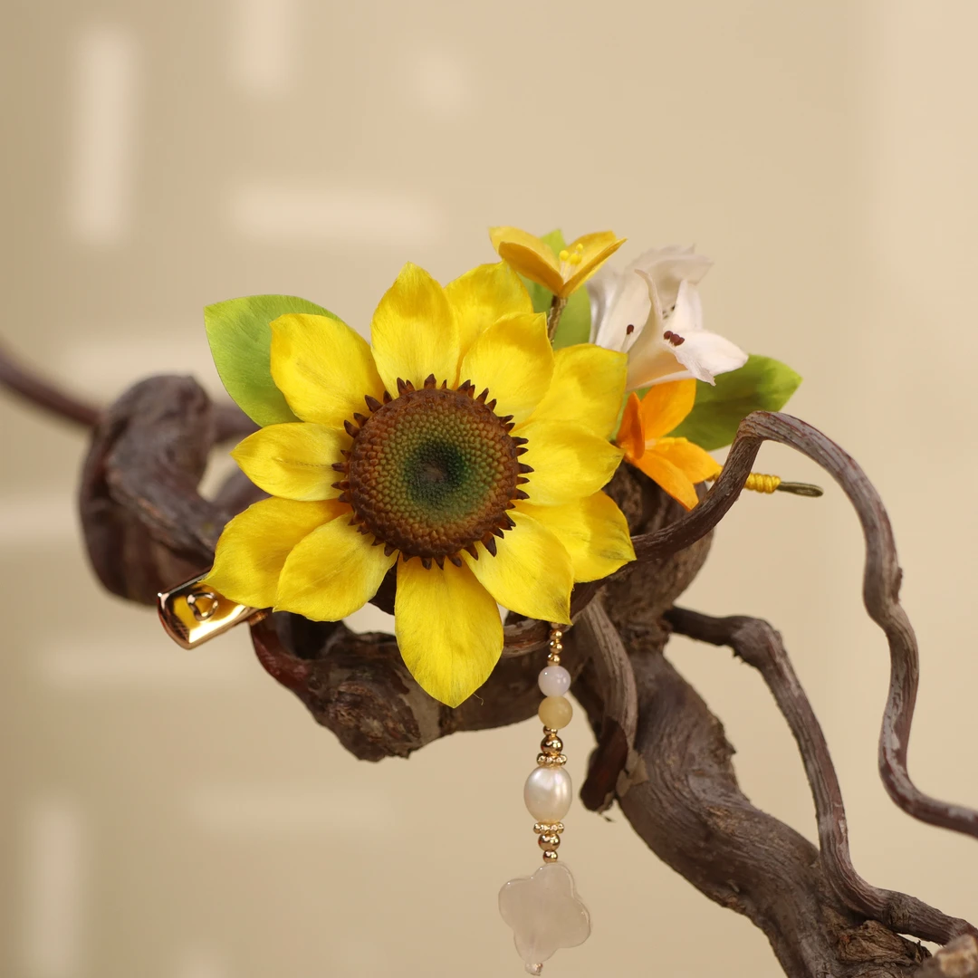 【灿烂千阳】非遗绒花纯手工向日葵发夹百搭古风简约日常
