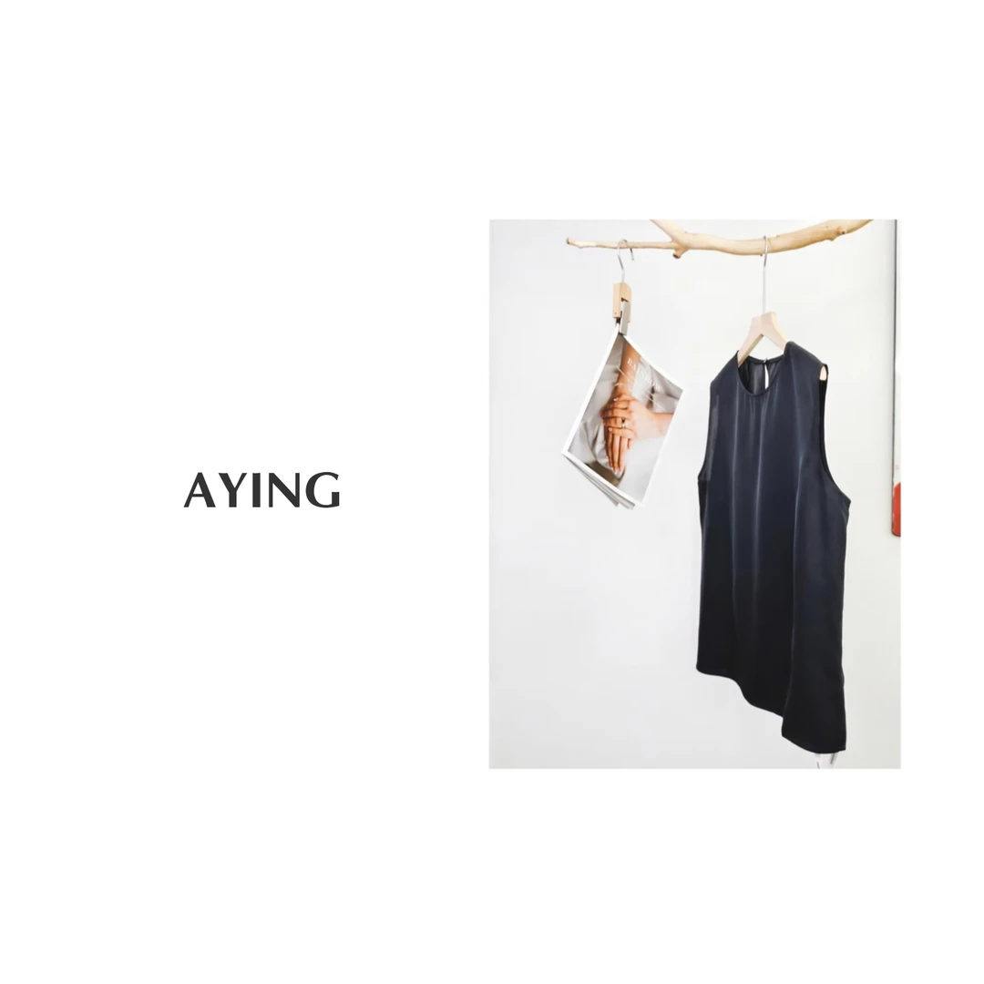 AYING  女士夏季  三醋酸斜纹绸面宽松圆领无袖上衣