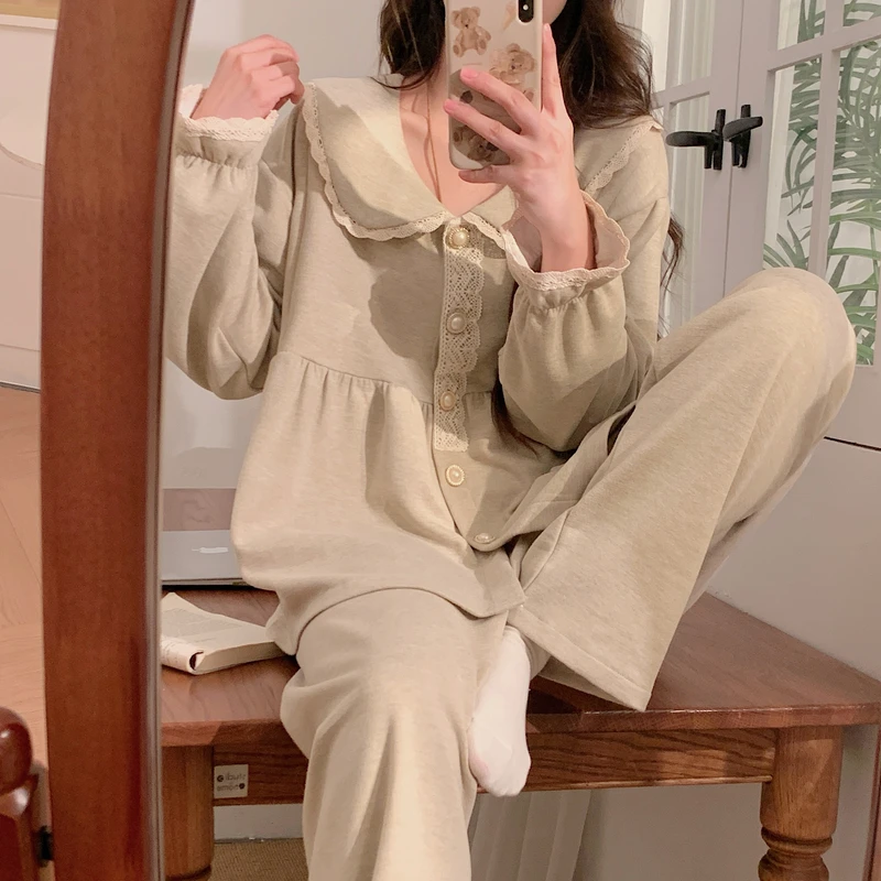 月子服秋冬德绒娃娃领公主拉链哺乳孕妇睡衣怀孕期产后产妇家居服