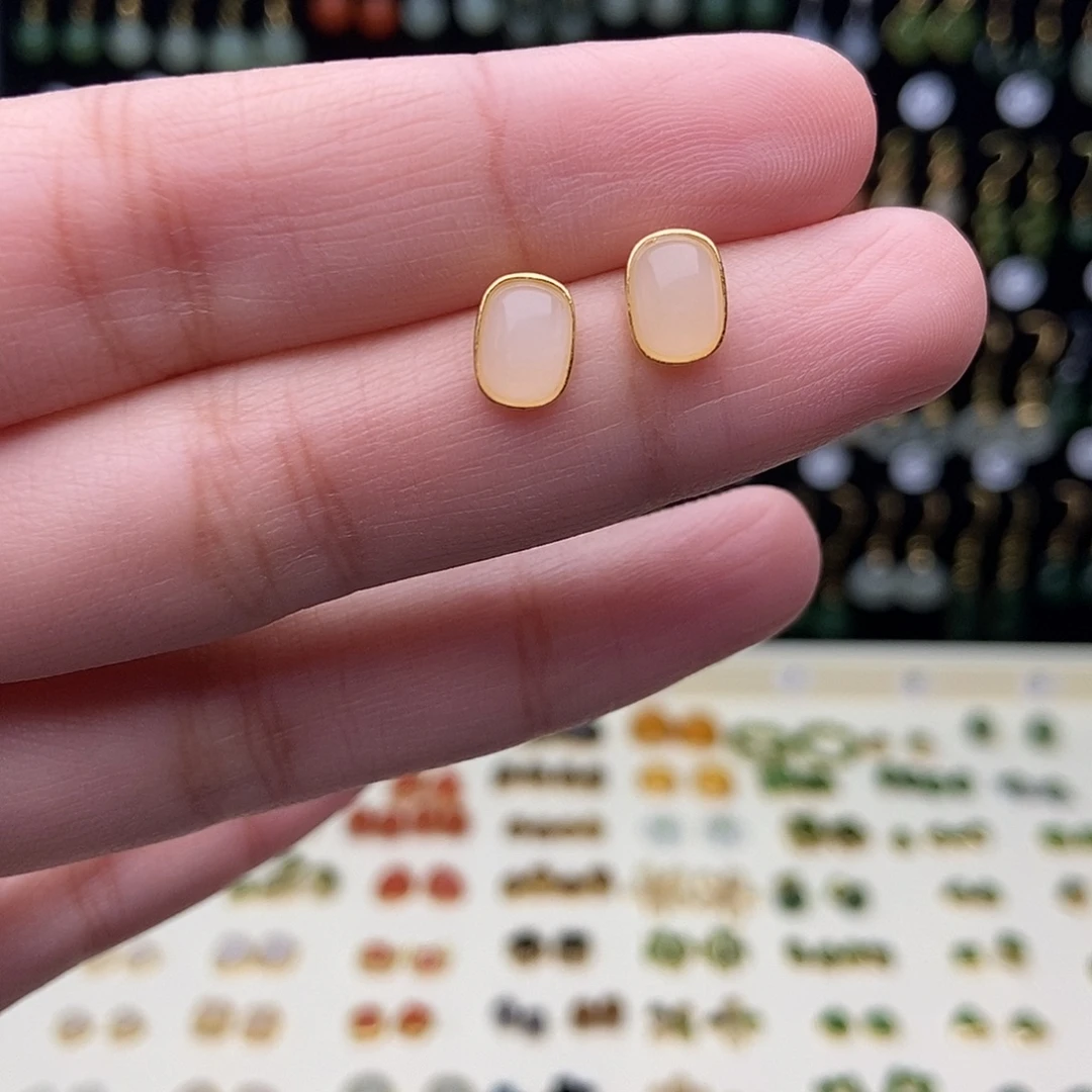 和田玉银S925镀金镶嵌耳饰