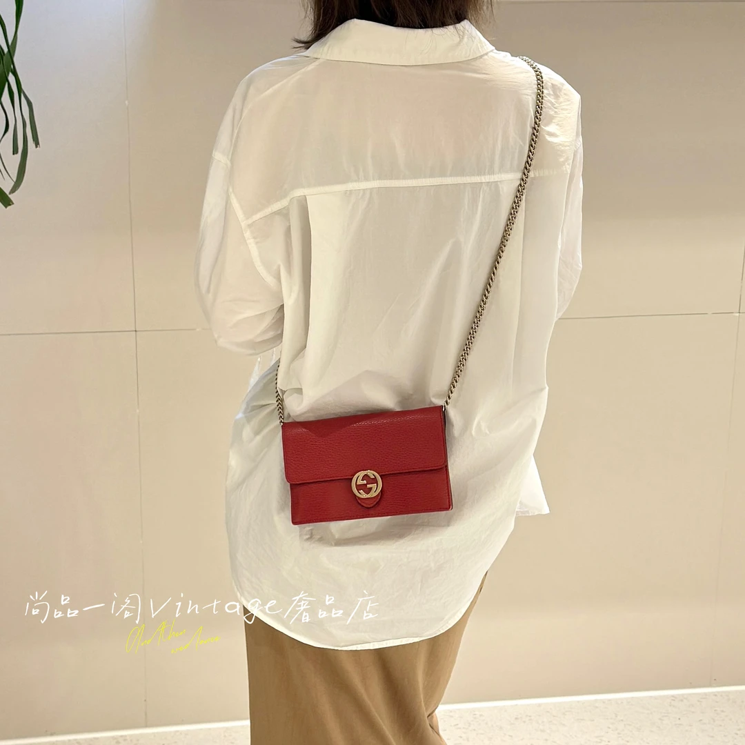 95新 GUCCI/古驰 尚品一阁/红色woc链条包