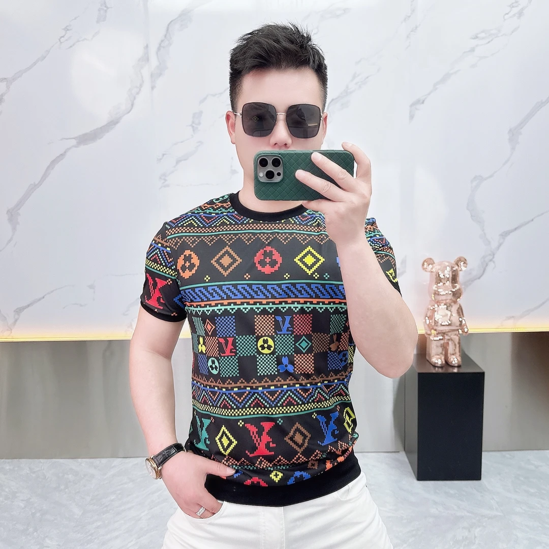 2025夏季新款个性字母印花时尚欧货潮牌青年圆领修身网红短袖T恤