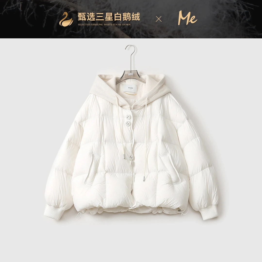 ME【雪宝鹅绒服】三星95白鹅绒无胆防绒女士保暖连帽羽绒服MEQA3772