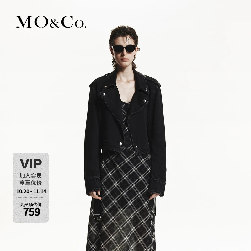 MOCO秋机车翻领短款棉质牛仔夹克外套(附腰带)MBD3JKT010