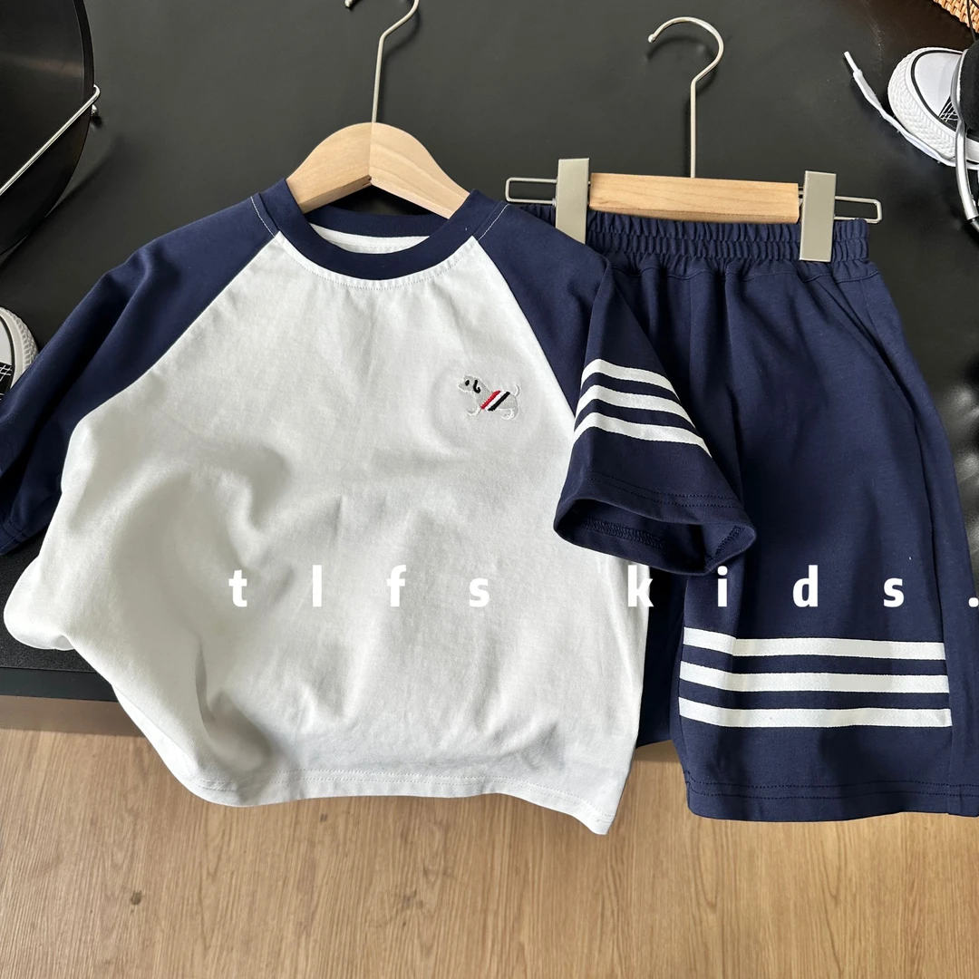 童例「25242藏青小狗短袖套装」夏季儿童休闲百搭短裤百搭男女童潮